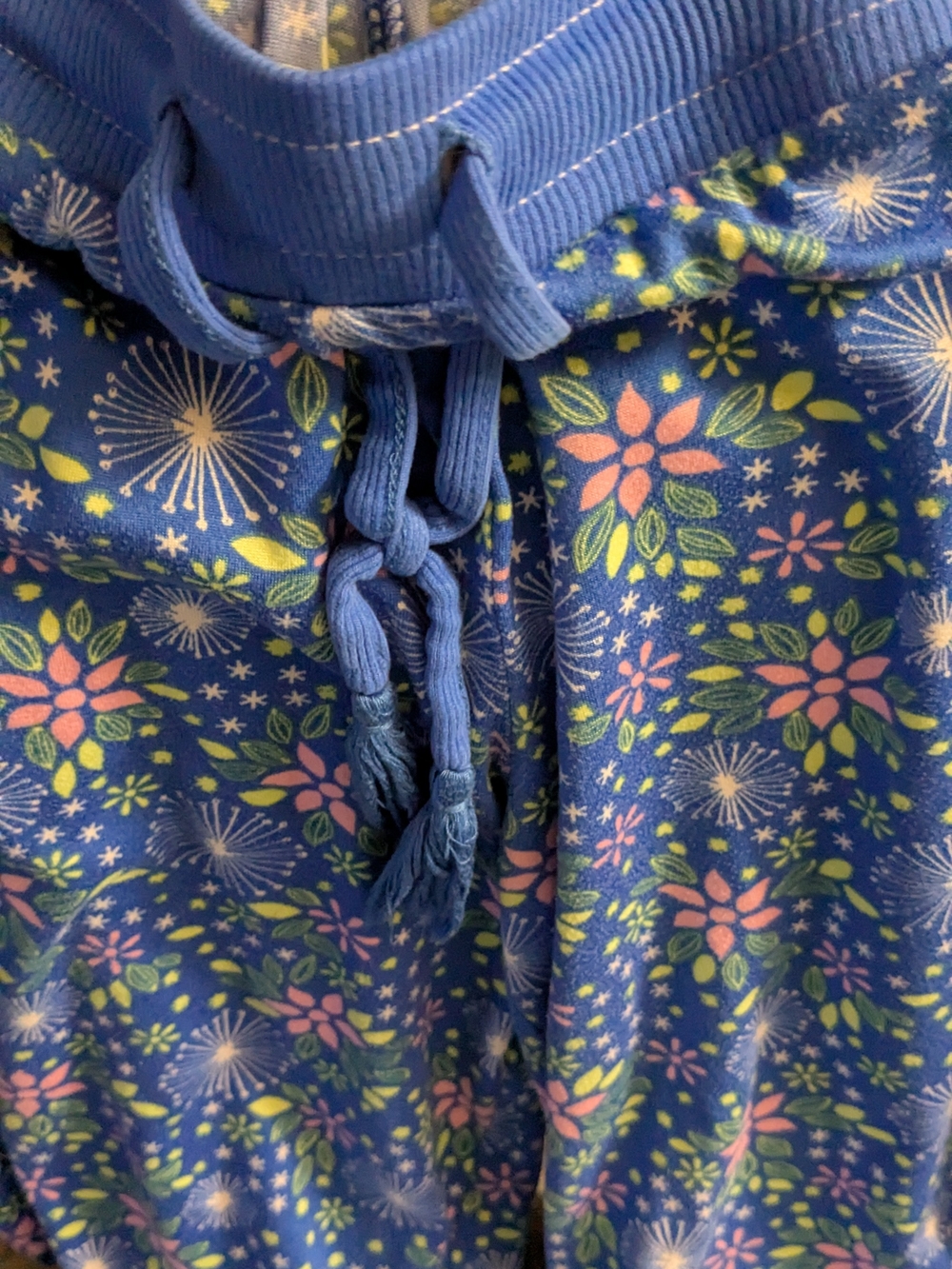 Women's Blue Floral Print Drawstring Bottoms